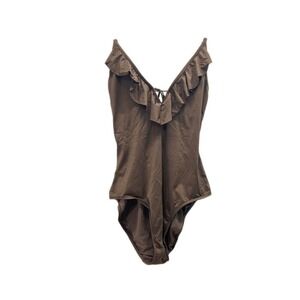 Old Navy Women Swimwear Swimsuit One Piece Size Large Brown Ruffle Low Back